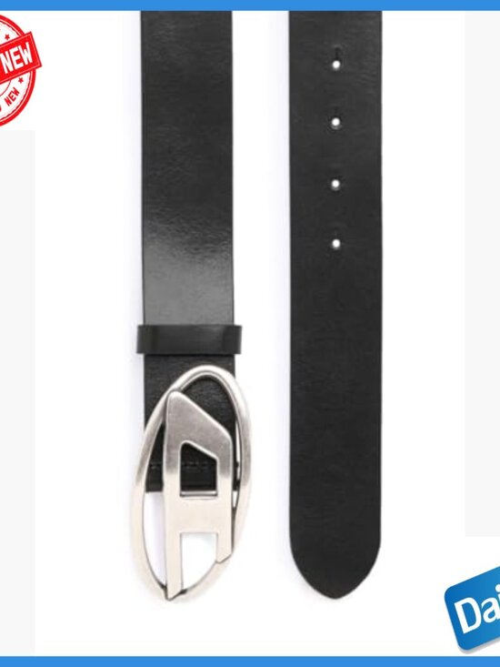 Italian Leather Belt with D Logo Buckle, Unisex, Size 85 cm